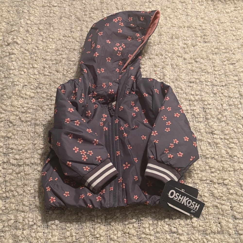 OshKosh B'gosh Gray and Pink Floral Raincoat
